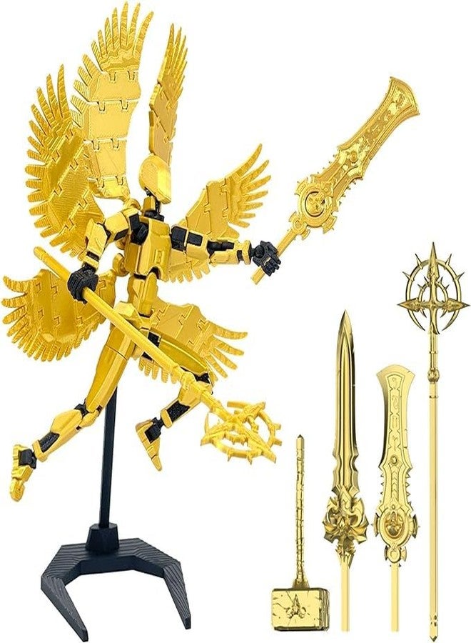 VALUEVIBES T13 Action Figure, Robot Action Figure, Pre-Assembled, T13 Action Figures 3D Print of Movable Figures with Multiple Joints (with 4 Weapons + 6 Hand Types + 6 Wings) (Golden)